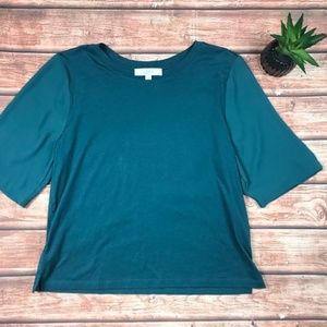 Turquoise Ann Taylor Loft Woven Sleeve Tee